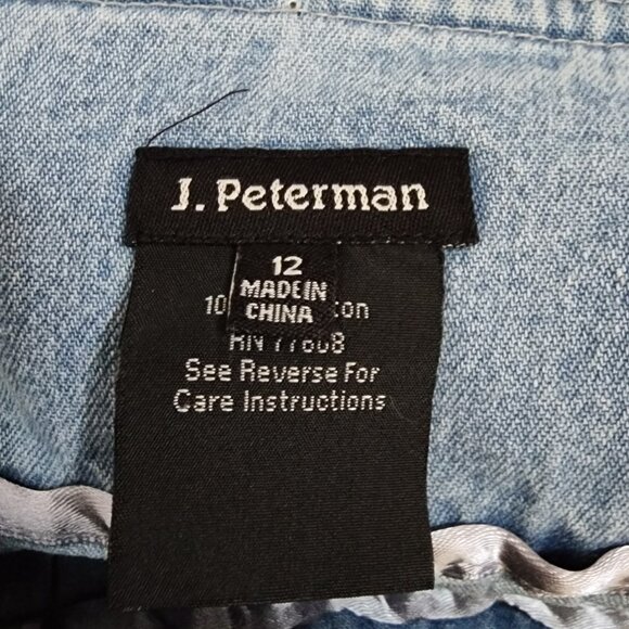 J. Peterman Skirt Womens Size 12 Blue Denim Pleated A Line Pockets Cotton Zip Up - Picture 2 of 6